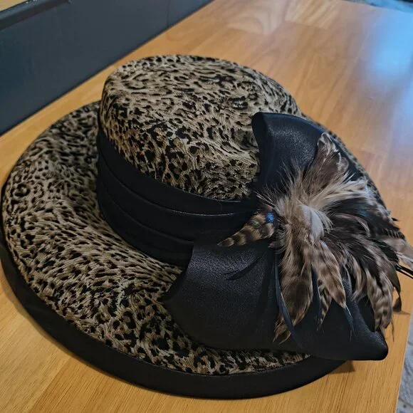 Women’s Leopard Print Brim Hat | Statement / Dress / Church | One Size - Picture 1 of 6